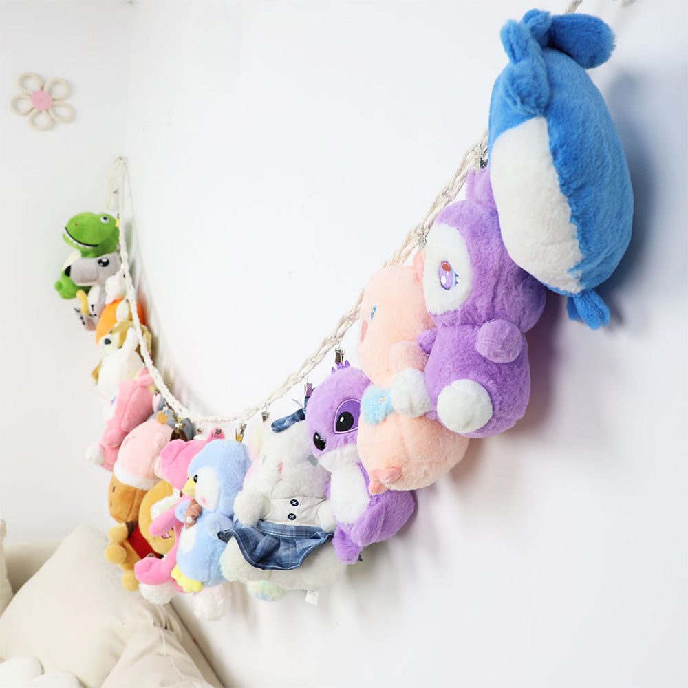 Hanging Storage Chain with 20 Metal Clips for Stuffed Toy Boho Plush Animal Hammock Corner for Room Decor