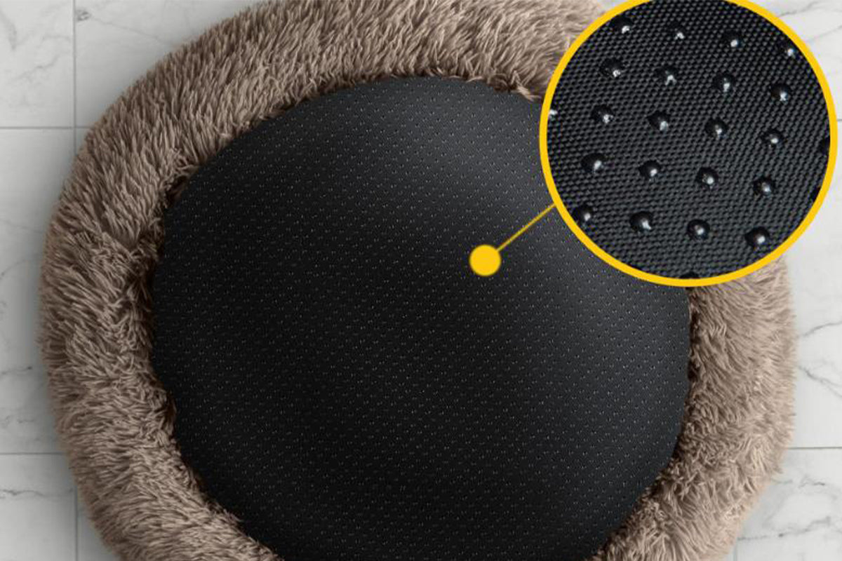 Calming Donut Dog Bed Anti-Slip Fluffy Plush Faux Fur Pet Bed for Most Dogs -Khaki