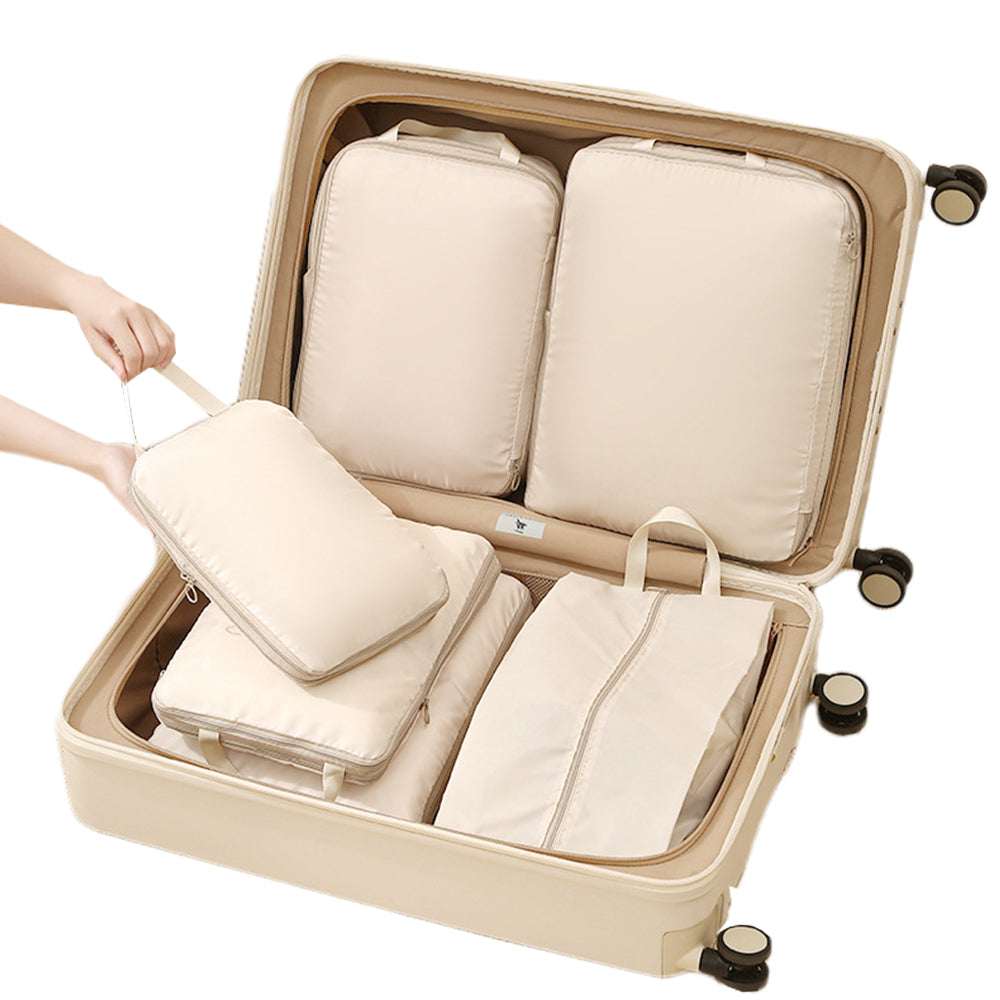 4Pcs Set Travel Compression Packing Cubes for Carry On Suitcases Travel Accessories Beige
