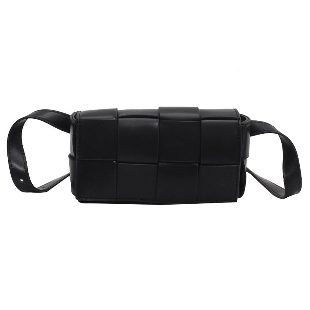 PU Leather Woven Style Crossbody Bag Small Shoulder Fanny Pack for Women Black