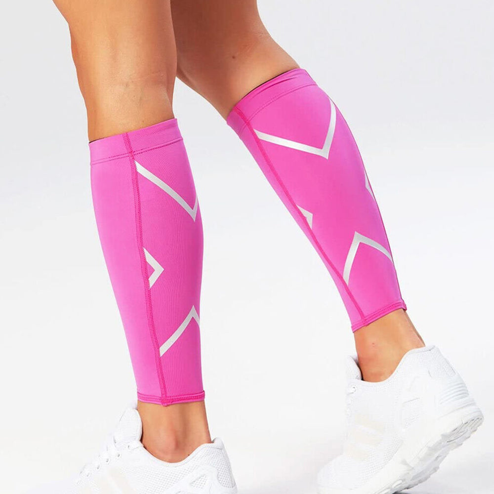 Pair of Compression Calf Sleeve Elastic Leg Brace for Sports Running Rose Red