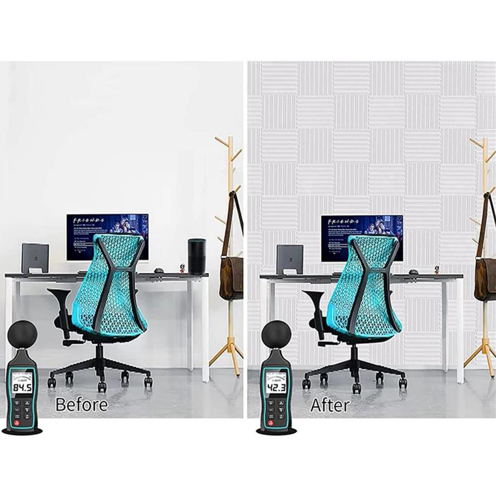 12 Pcs Set Studio Acoustic Foam Sound Absorbtion Proofing Panels Wedge White