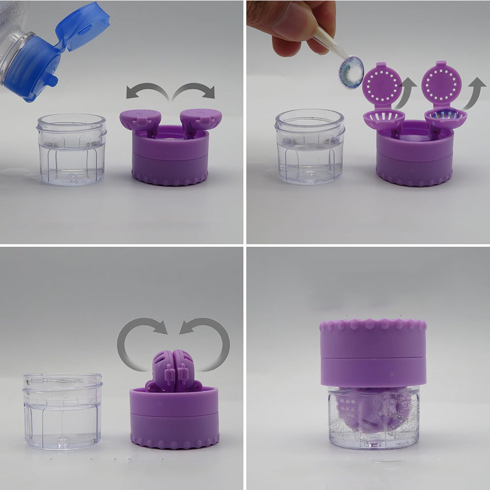 Contact Lens Case and Washer Set Travel Size Contact Lenses Cleaning Storage Tool Kit Purple