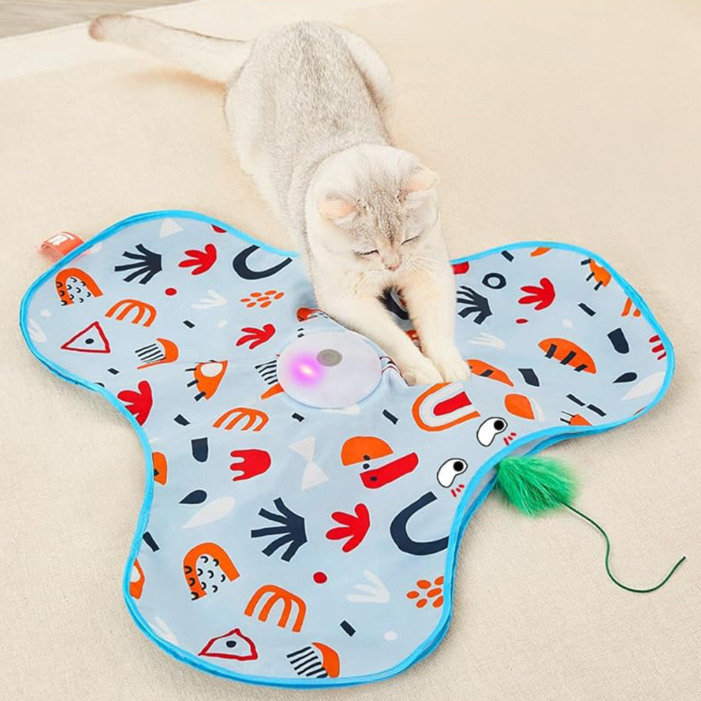 Automatic Interactive Cat Toy with Moving Feather and Sound for Indoor Play Sky Blue