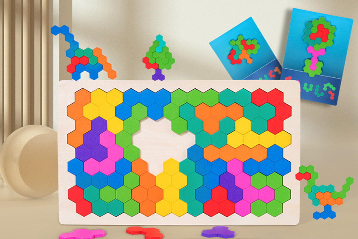 Wooden Tangram Puzzle Set STEM Educational Logic IQ Game Montessori Toy