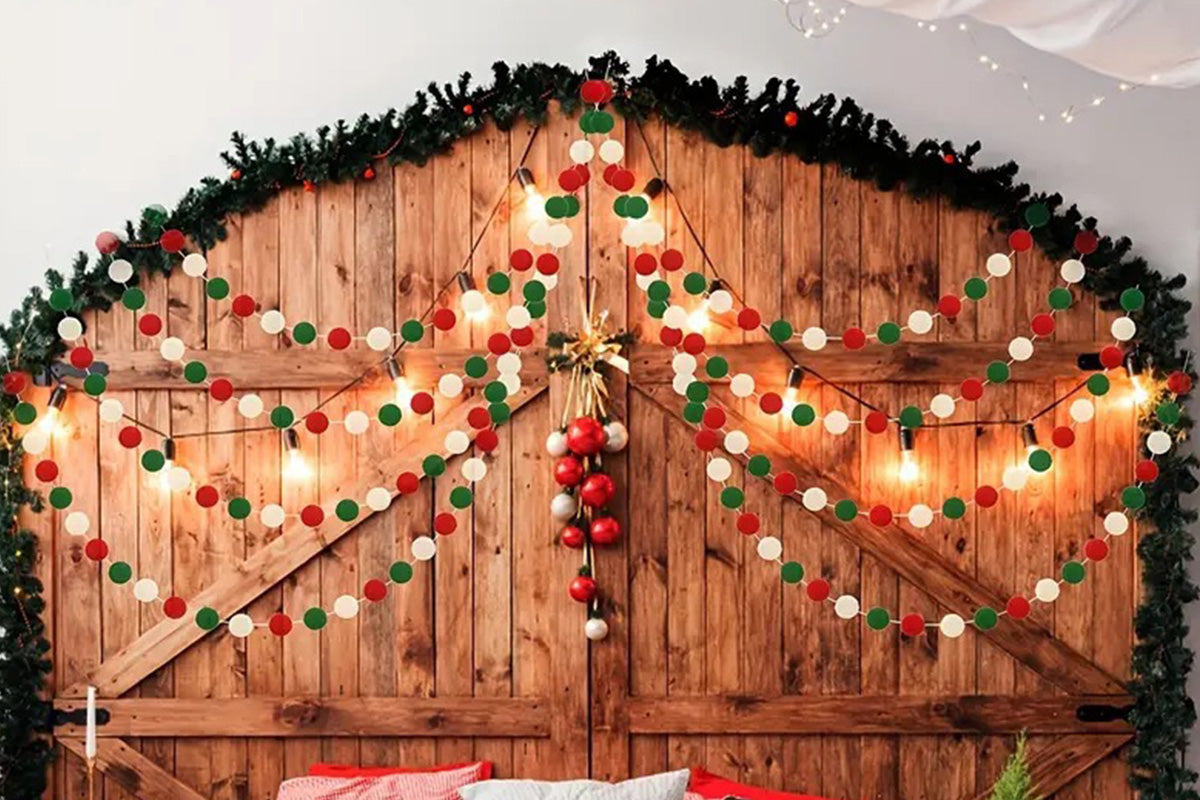 4PCS Christmas Pom Pom Garland Hanging Ball For Christmas Tree Party Decor