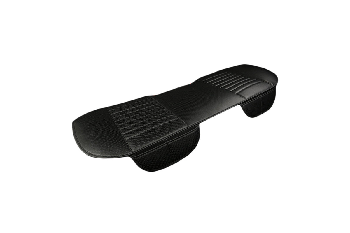 Faux Leather Rear Car Anti-Slip Bench Seat Protector Mat With Storage Pockets-Black