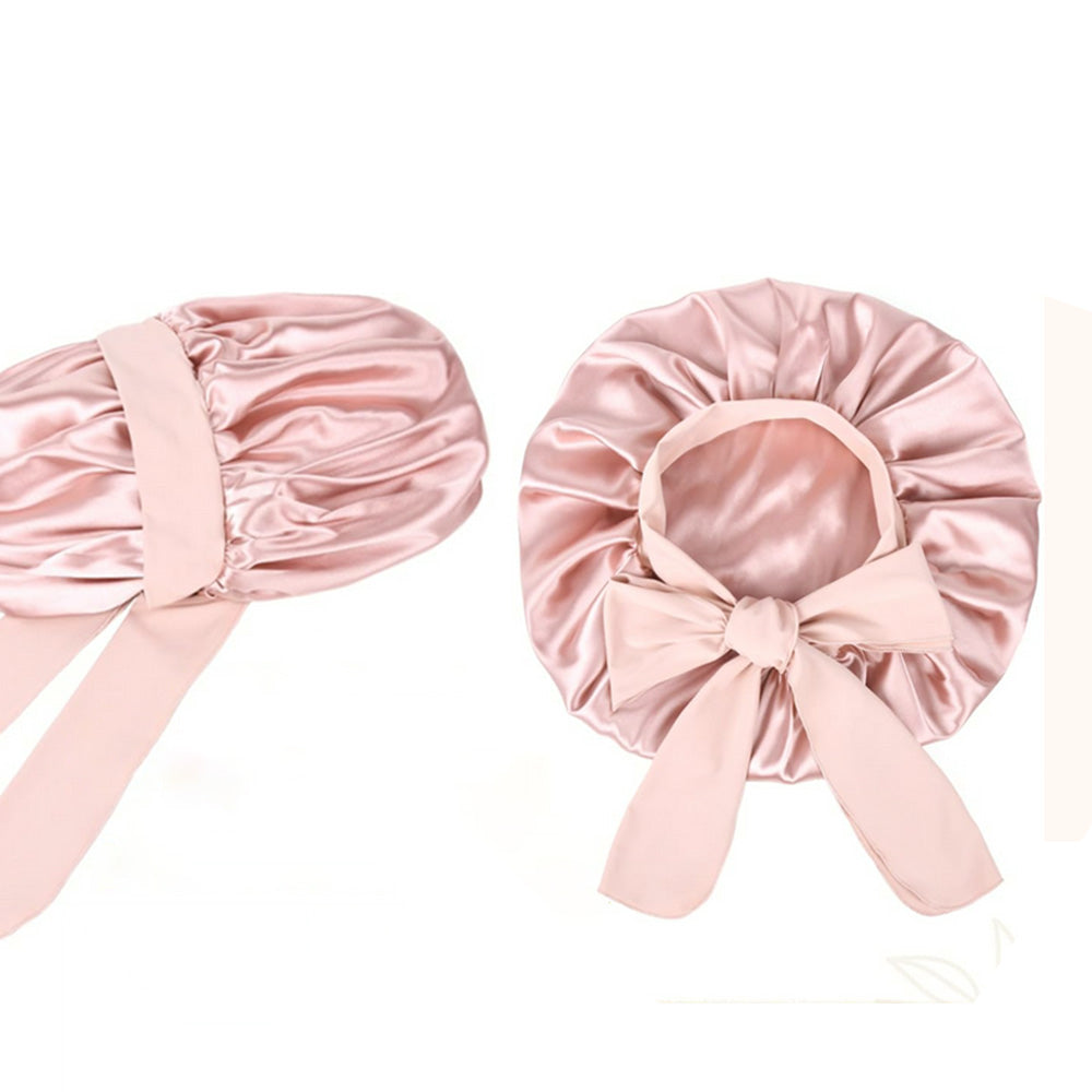 Polyester Bonnet for Sleeping Women Night Cap with Tie Band Pink
