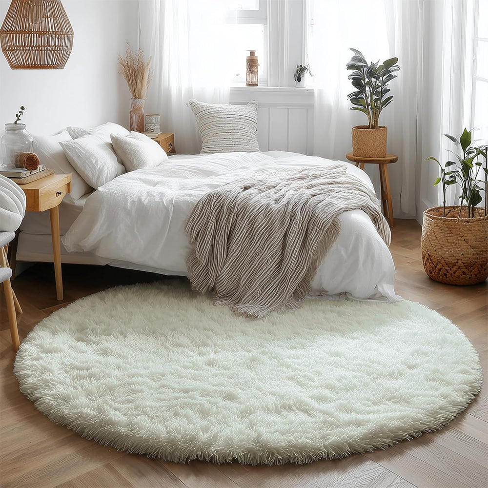 Round Plush Area Rug-White