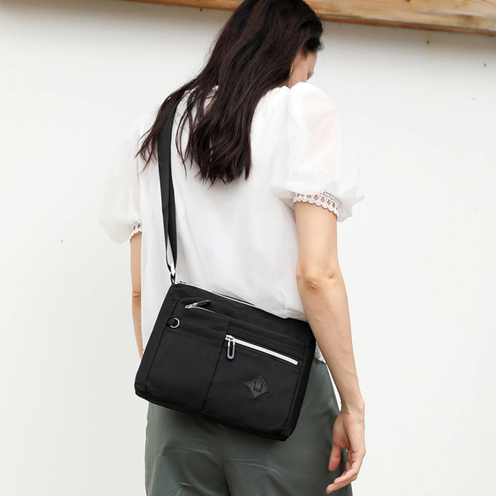 Multi-Pocket Crossbody Bag for Women Water Resisant Shoulder Bag Messenger Bag Casual Nylon Purse Handbag Black