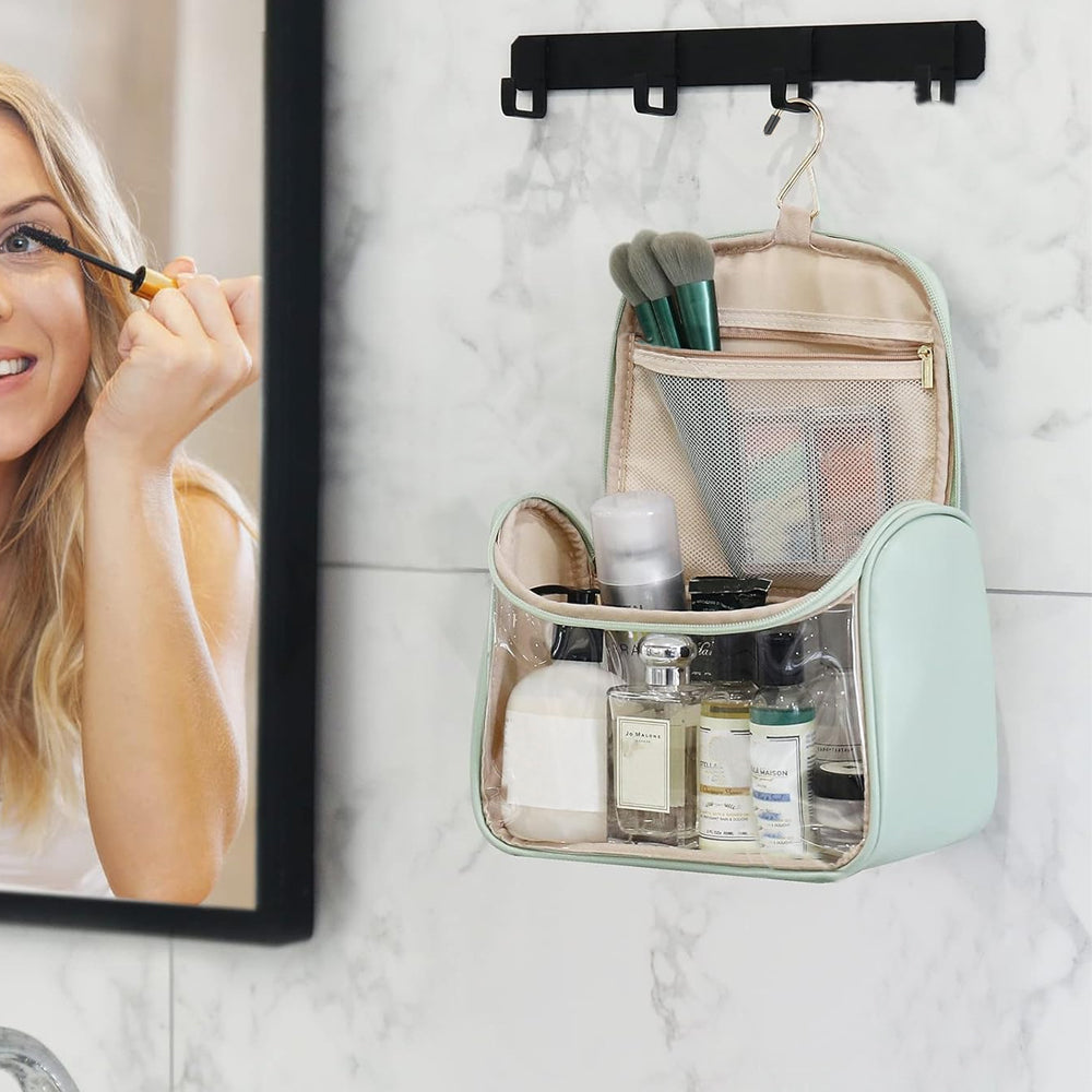 Clear Makeup Bag with Hanging Hook Toiletry Bag Traveling Accessories Organizer Green