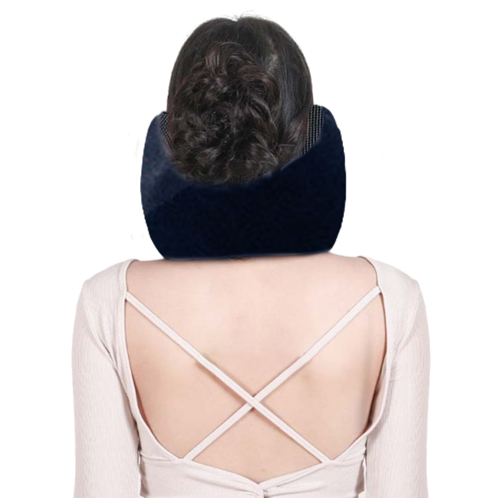 Travel Neck Pillow Airplane Neck Support Pillow with Noise Reducing Earmuffs Deep Blue