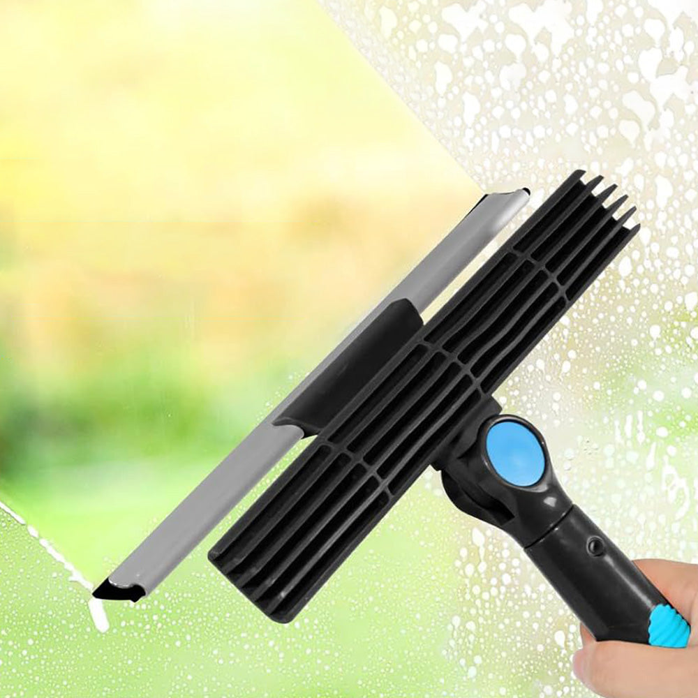 2-in-1 Extendable Window Squeegee Cleaner Tool Rotating Scrubber with 2 Replacement Cloths Blue