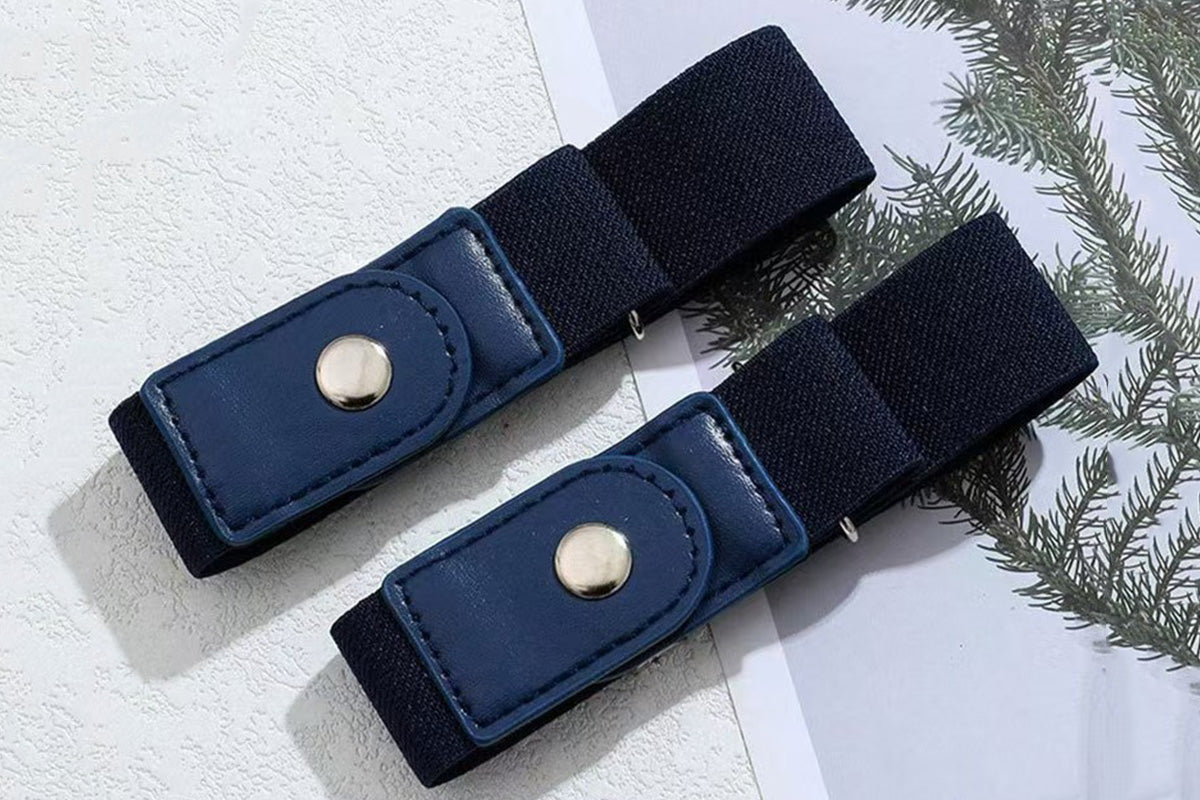 2 Piece Elastic Side Buckle Belt - Black