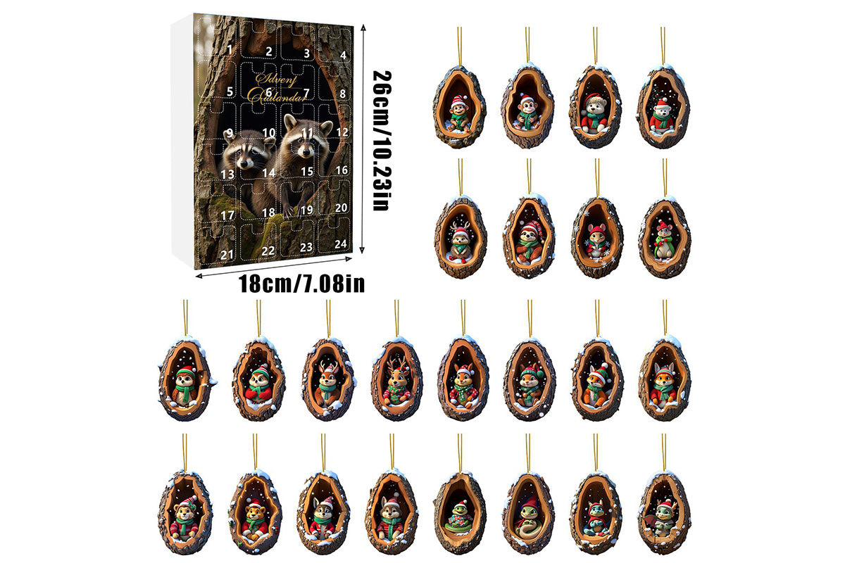 24Pcs Christmas Tree Decoration Hanging Ornaments for Home Holiday-Raccoon