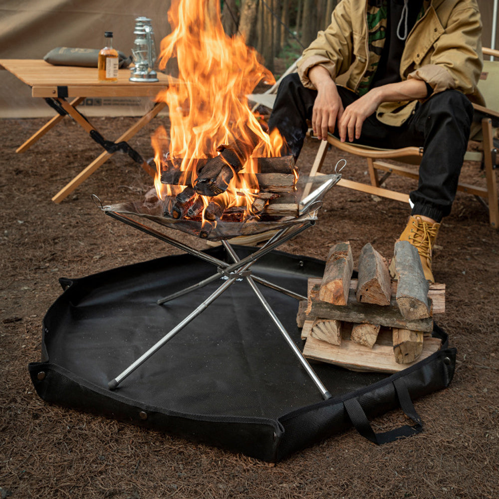 Camping Fireproof Mat Fire Pit Ember Blanket Flame Retardant Insulation Mat Firewood Bag