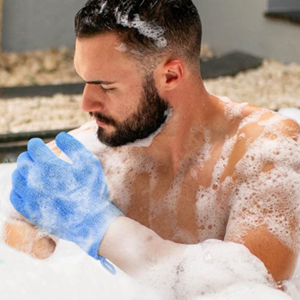 Exfoliating Shower Bath Gloves Back Scrubber Set for Body Face Dead Skin Removing Blue