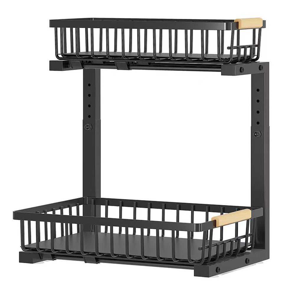 Under Sink Organizer 2 Tier Pull Out Cabinet Storage Slide Out Shelf Metal Sliding Drawer-Black