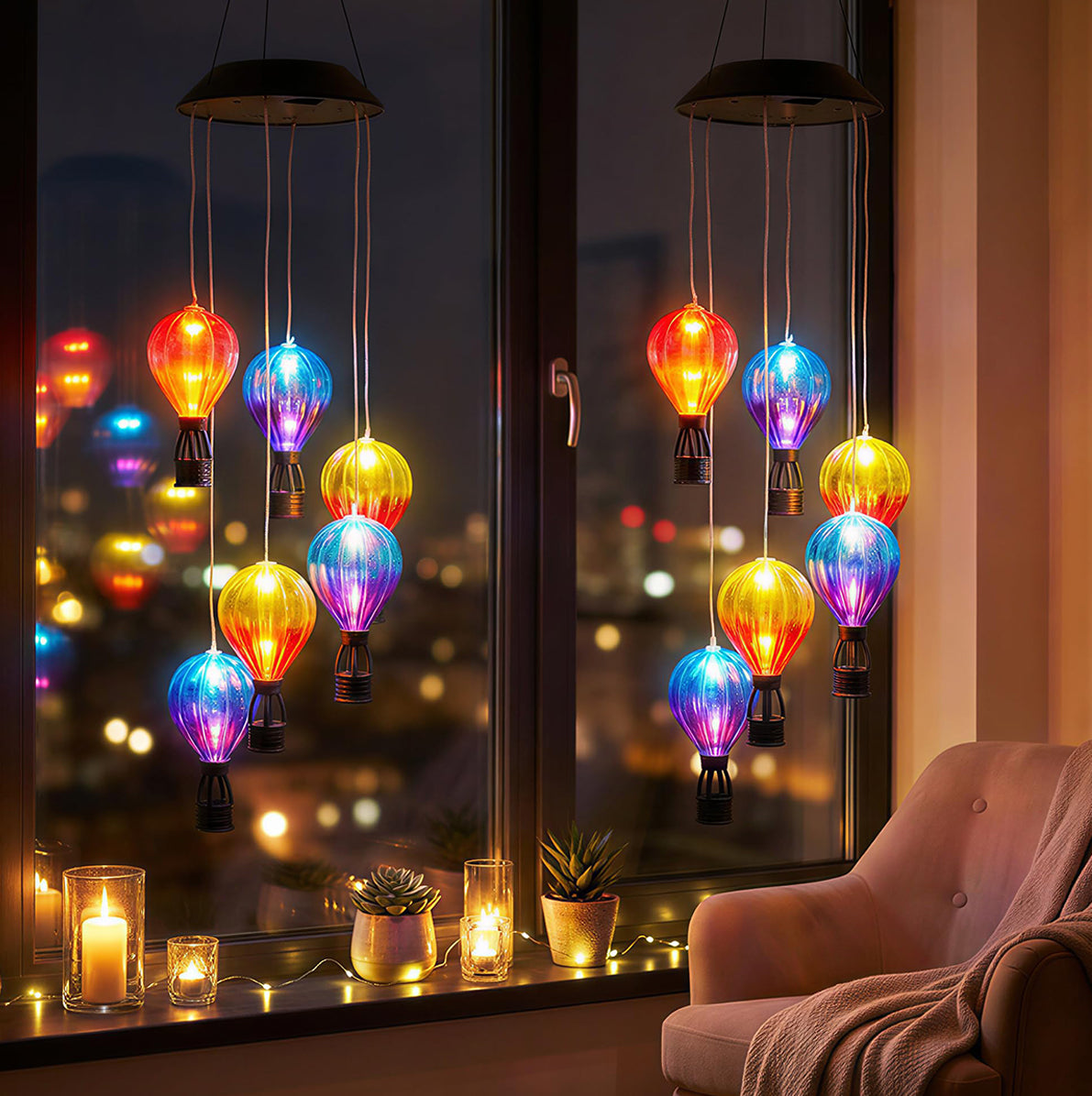 Solar Hot Air Balloon Wind Chime Light for Outdoor Hanging Decoration