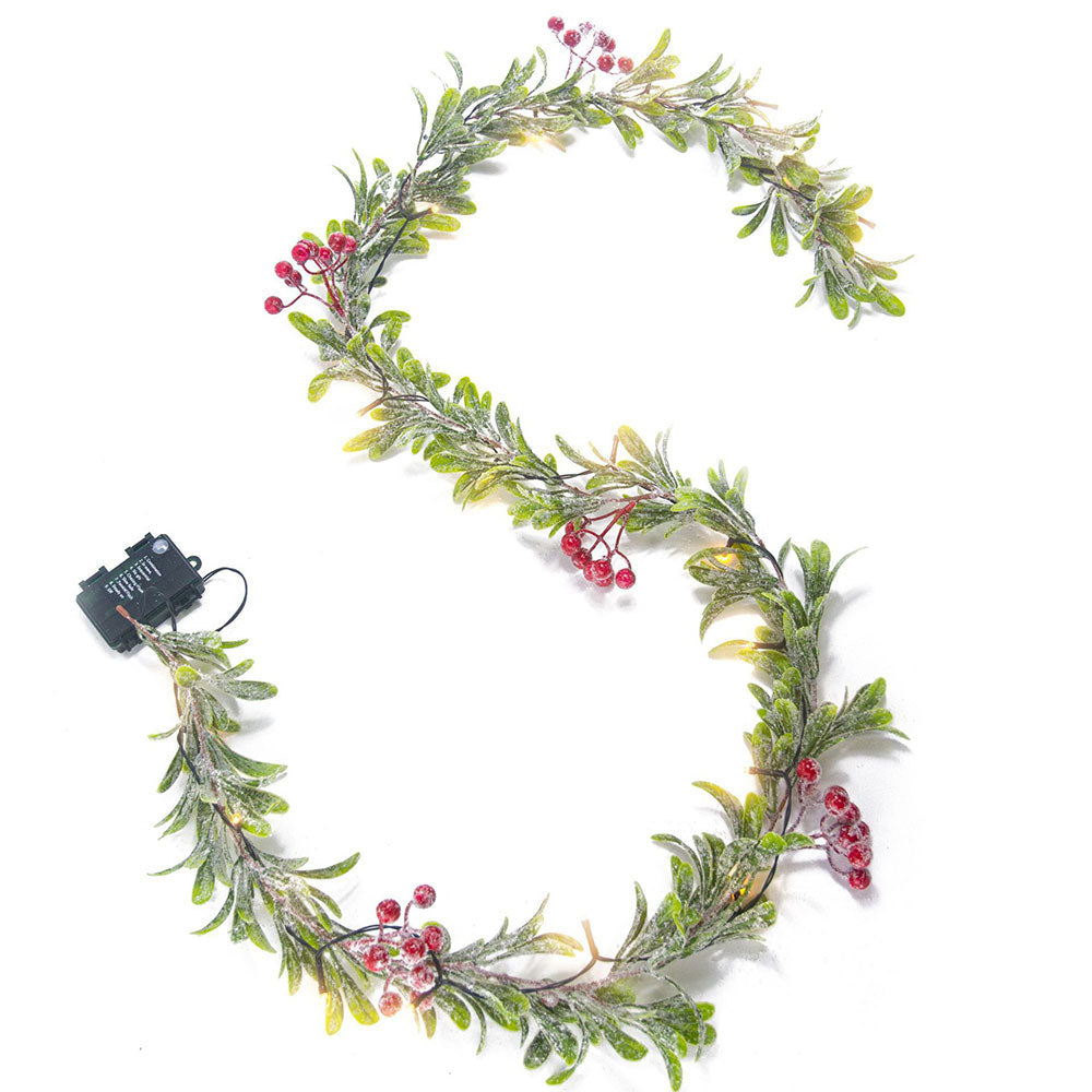 2Pcs Christmas Mistletoe Rattan String Light Artificial Flower Garland Xmas Holiday Decor Red