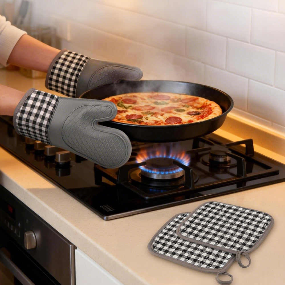 4Pcs Silicone Oven Mitts and Pot Holders for Cooking