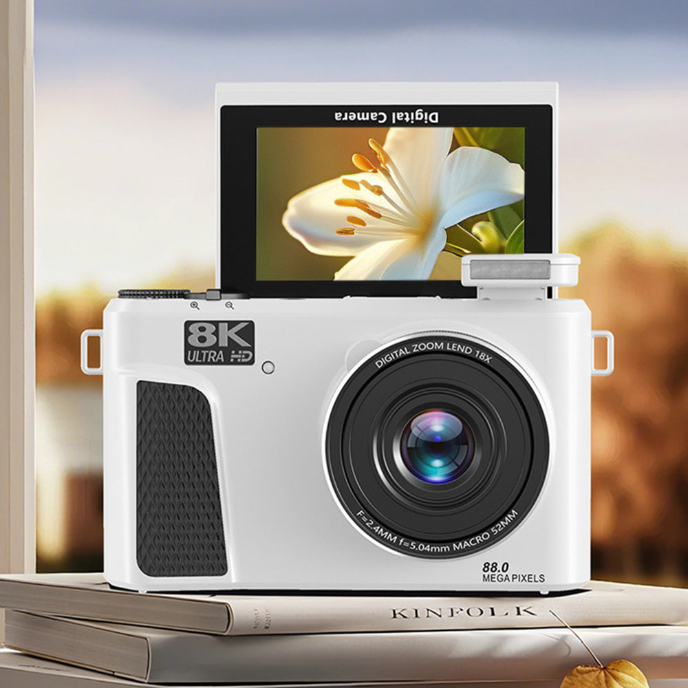 8K Digital Camera with Flip Screen and Remote Control-White