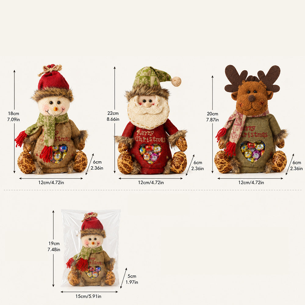 3 Pack Christmas Gift Bags with Zipper Burlap Candy Apple Pouch