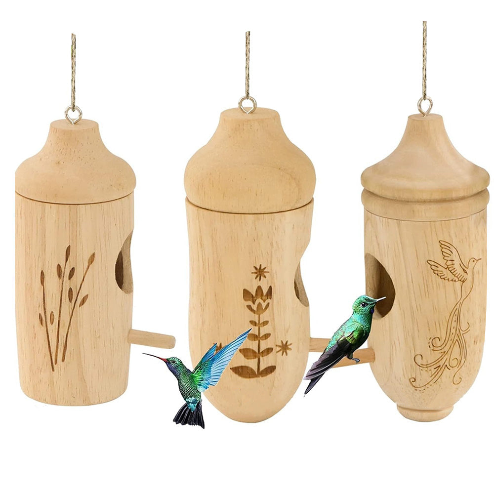 3PCS Hummingbird House Wooden Bird Houses For Outside Hanging Decor