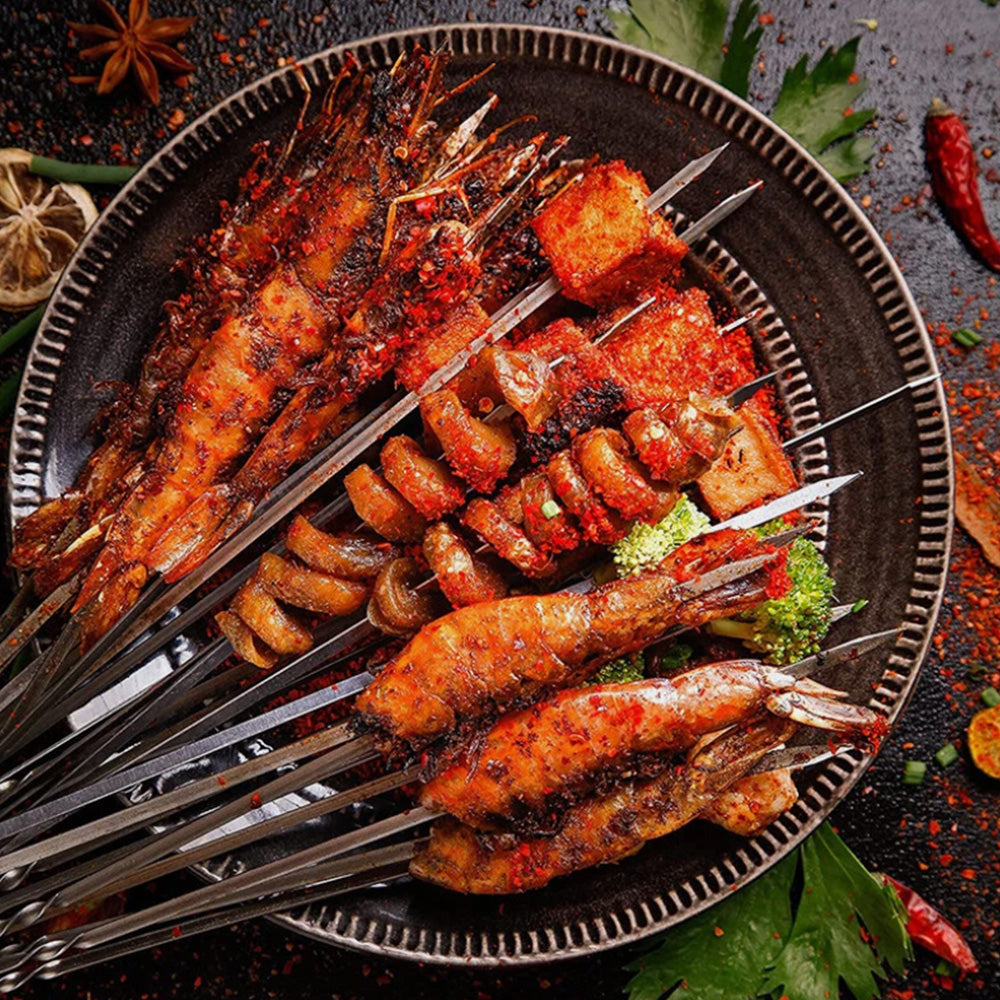 20 Pack 304 Stainless Steel BBQ Skewers -Flat Wide