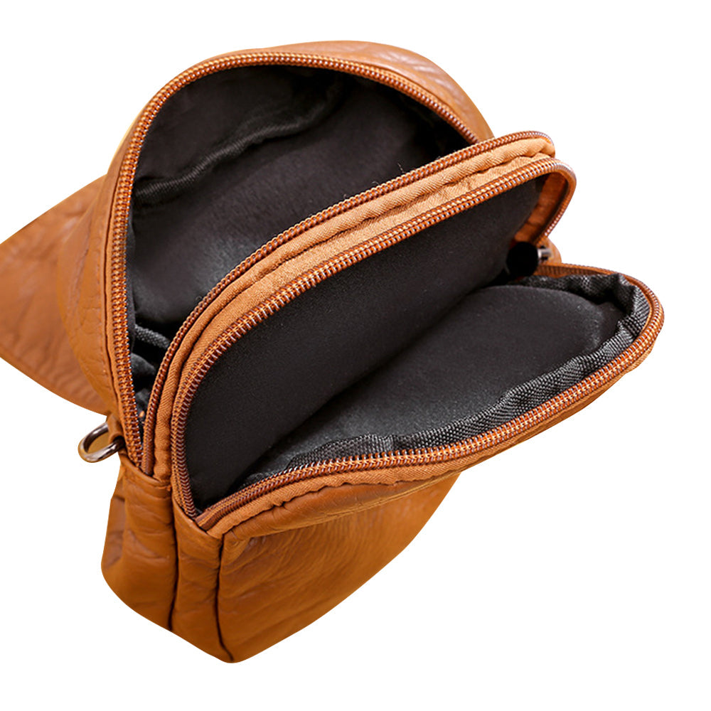 Women Mobile Phone Bag PU Leather Purse Wallet Shoulder Pouch Small Crossbody Bag Brown