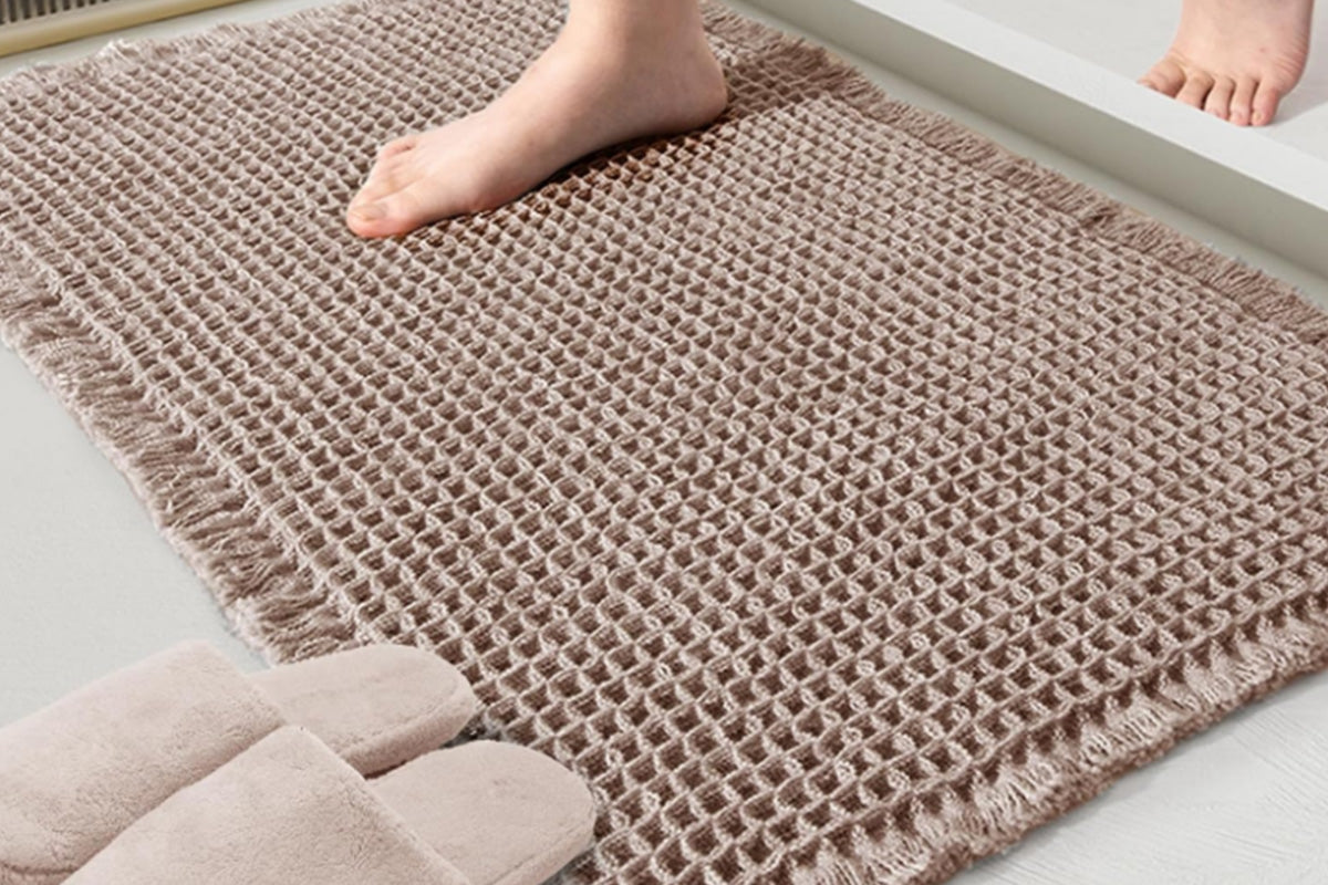 Waffle Bath Mat Cushioned Non Slip Bathroom Rug for Floor Standing Mat-Brown