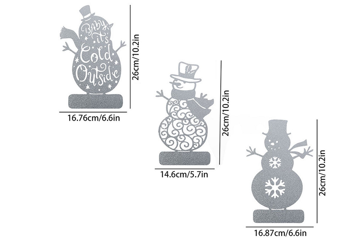 3Pcs Set Silvery Metal Christmas Snowman Home Interior Living Room Craft Ornaments Christmas Decor