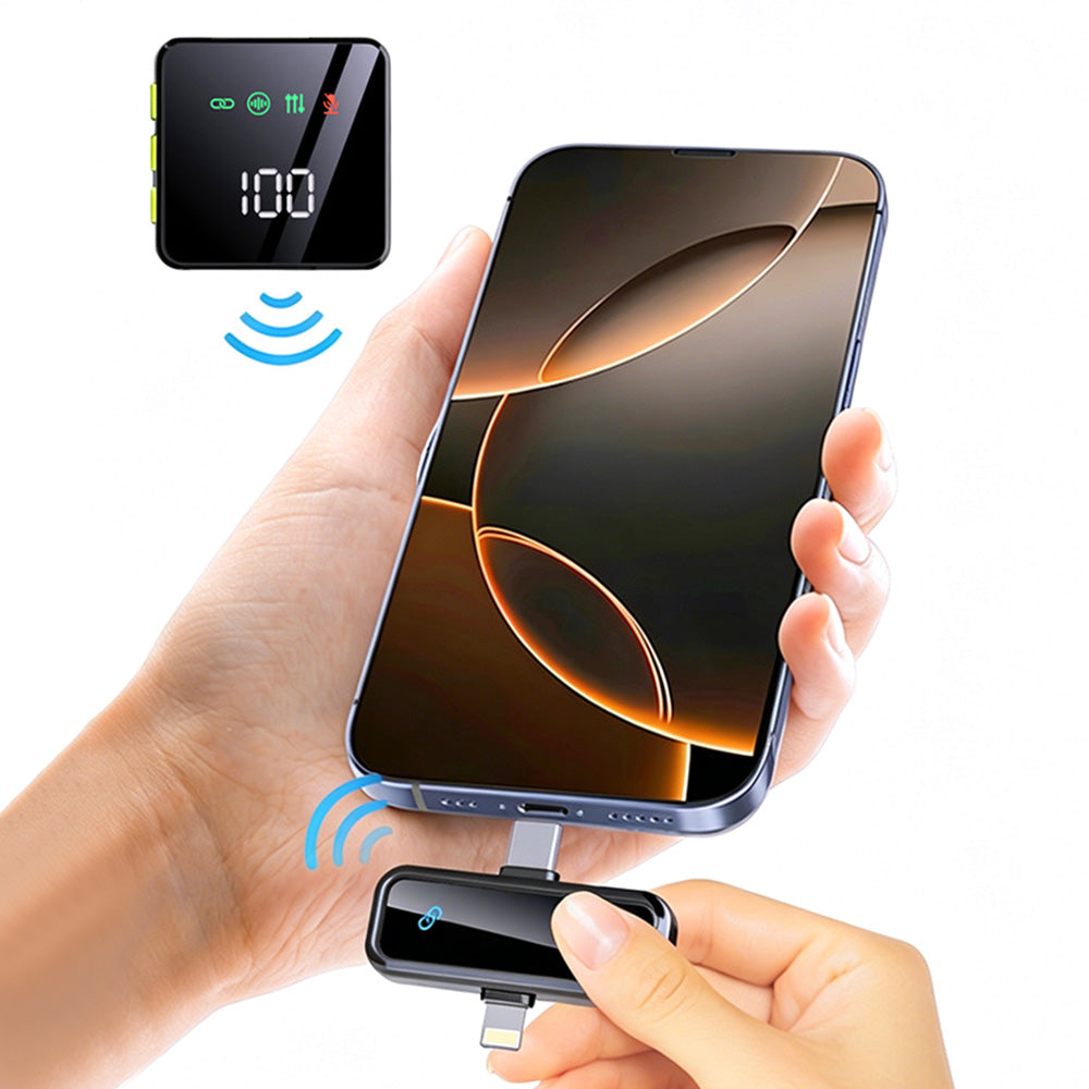 Wireless Lavalier Microphone with Charging Case Noise Cancelling for iPhone Android-Black