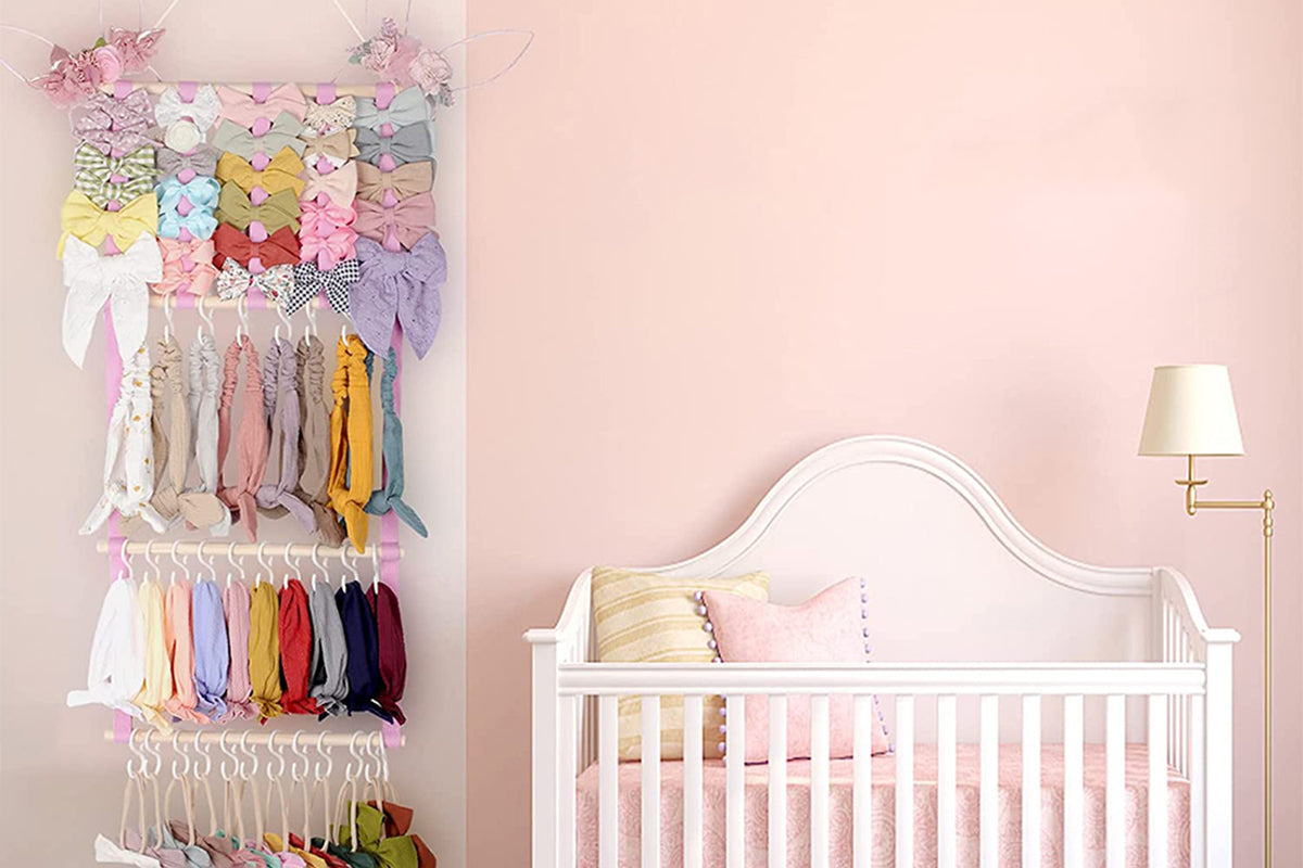 2Pcs Headband Holder For Girls Hair Accessories Display Organizer Wall Hanging Decor-Pink