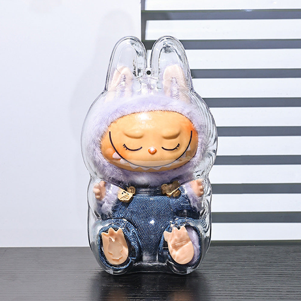 Clear Protective Case for Labubu Figure Dustproof Storage Box with Top Strap Hole for LABUBU Gen 2 Sitting Figure