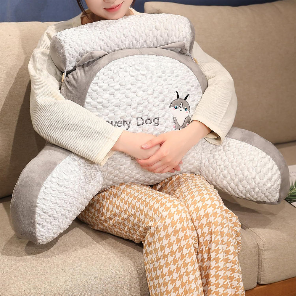Back Rest Reading Pillow Neck Lumbar Support Pillow Chair Cushion Grey Dog