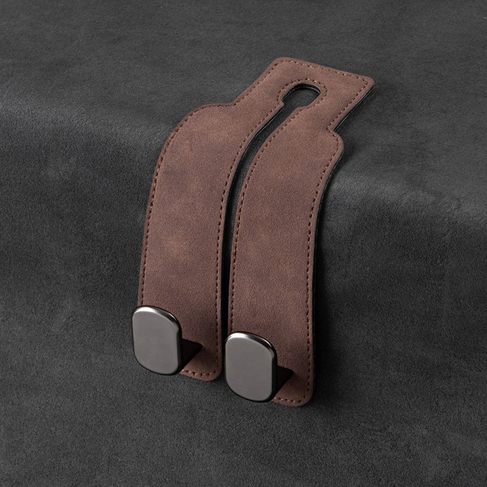 2Pcs Set Car Seat Hooks Double Hanging Hooks for Car Back Seat Headrest Hooks Brown