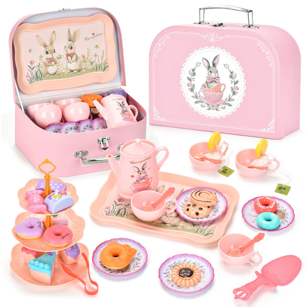 Kids Pretend Tea Party Set with Dessert & Carrying Case Style 2