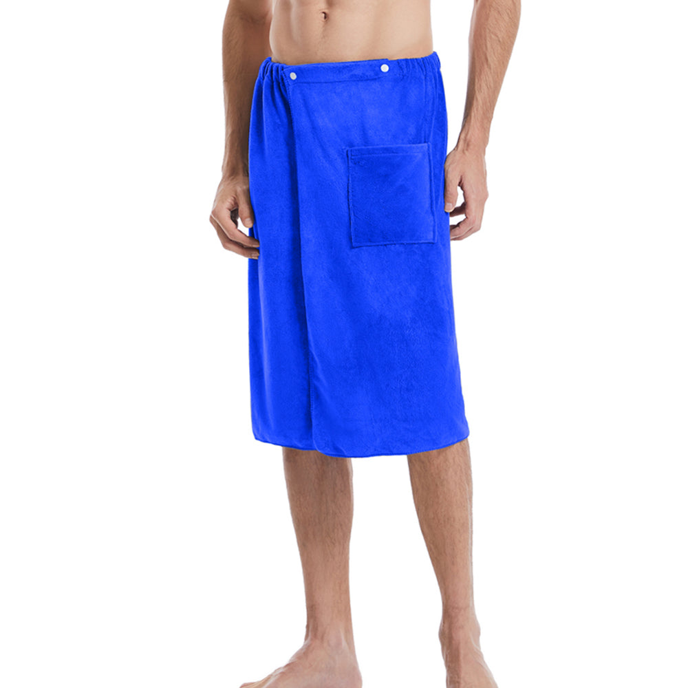 Mens Wearable Bath Towel Shower Wrap Bathroom Pool Beach Spa Bathing Shower Cover Blue