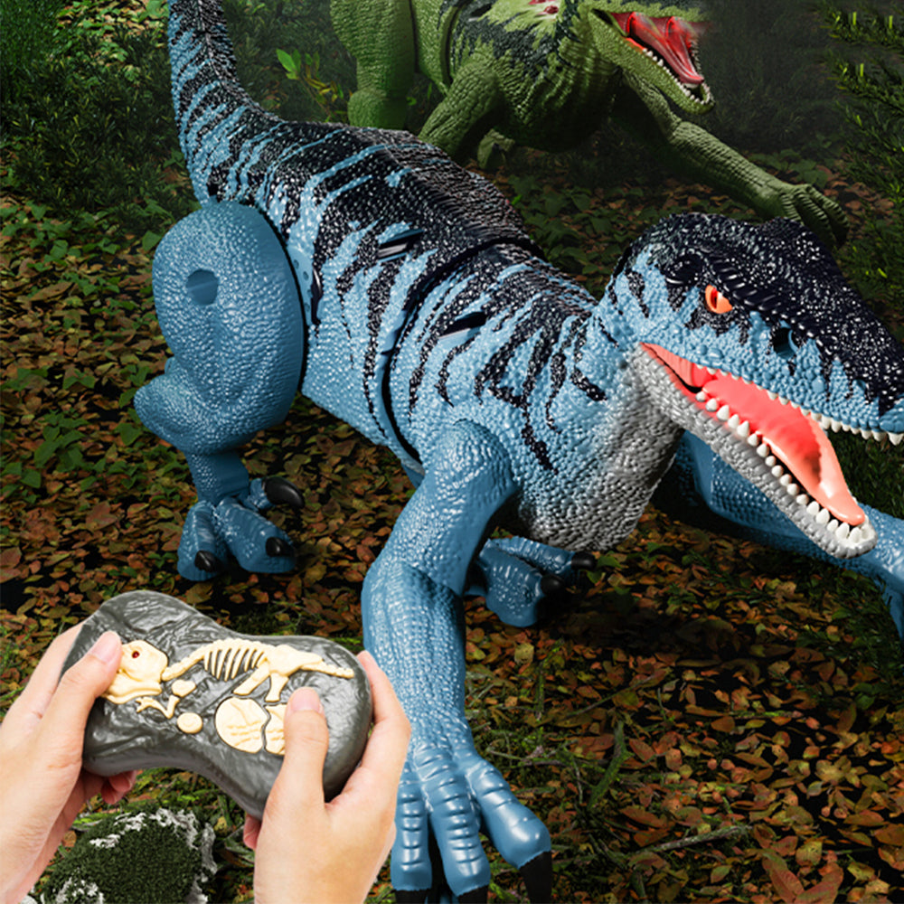 2.4Ghz Remote Control Dinosaur Toy Kids Electric RC Walking Toy Blue Velociraptor