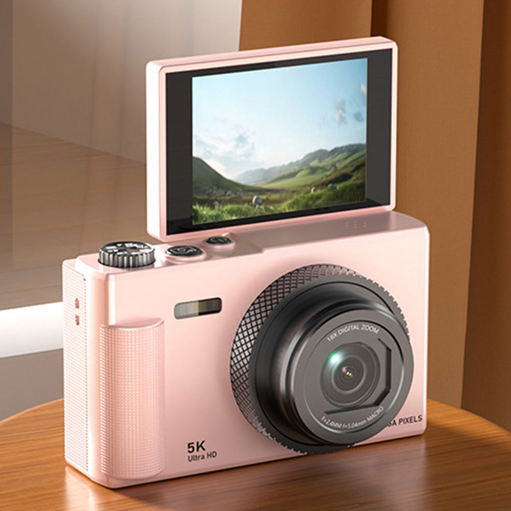 5K Digital Camera ¨C 18X Zoom Flip Screen Point-and-Shoot with 64GB Memory Card Pink