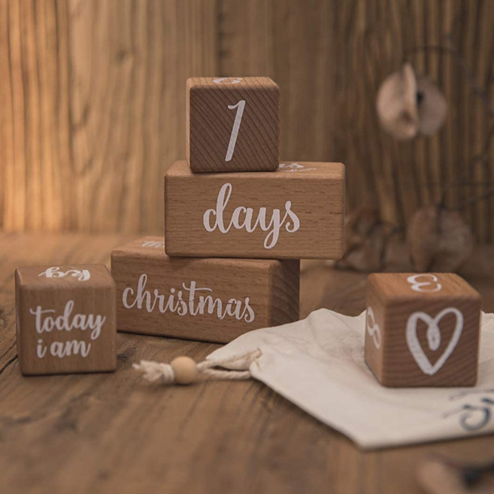 6Pcs Set Wooden Baby Milestone Blocks Cute Photo Props for Baby Shower Keepsake
