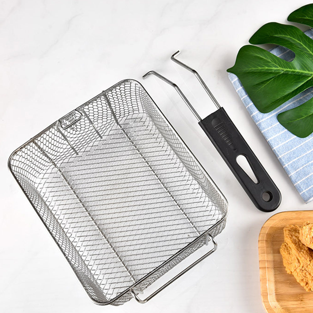 Stainless Steel Deep Fryer Basket with Removable Handle - Rhombus