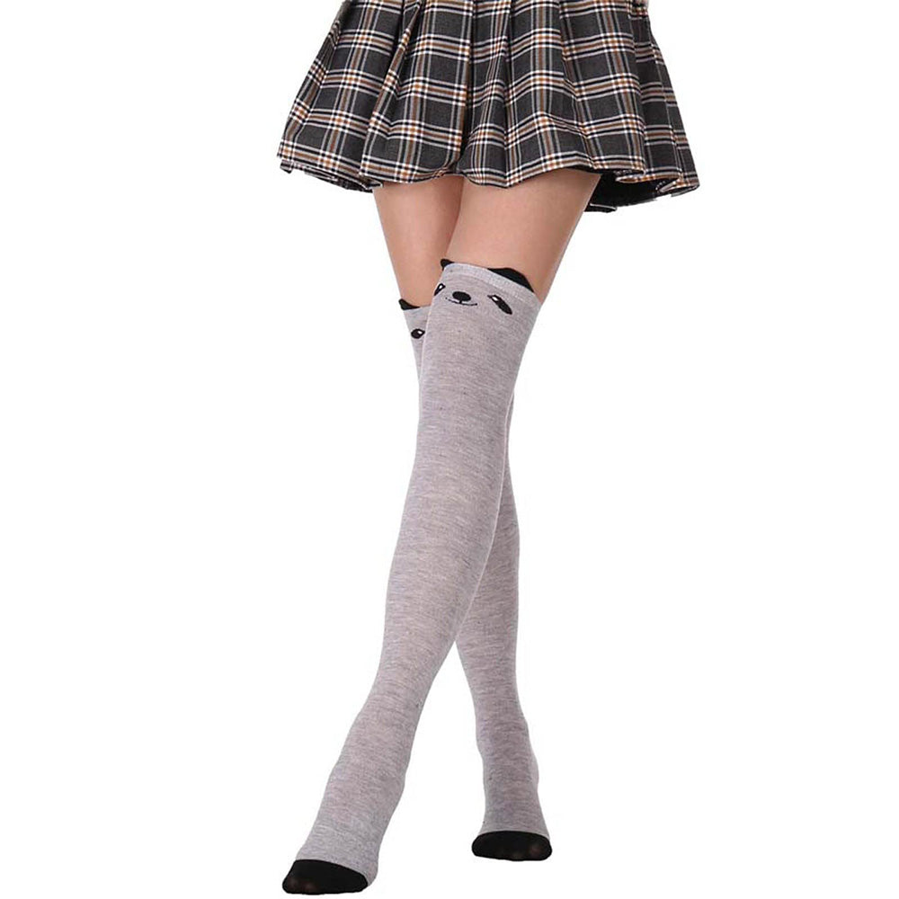 Pair of Cat Shape Warm Thigh High Over Knees Stockings Long Socks for Girls Gray