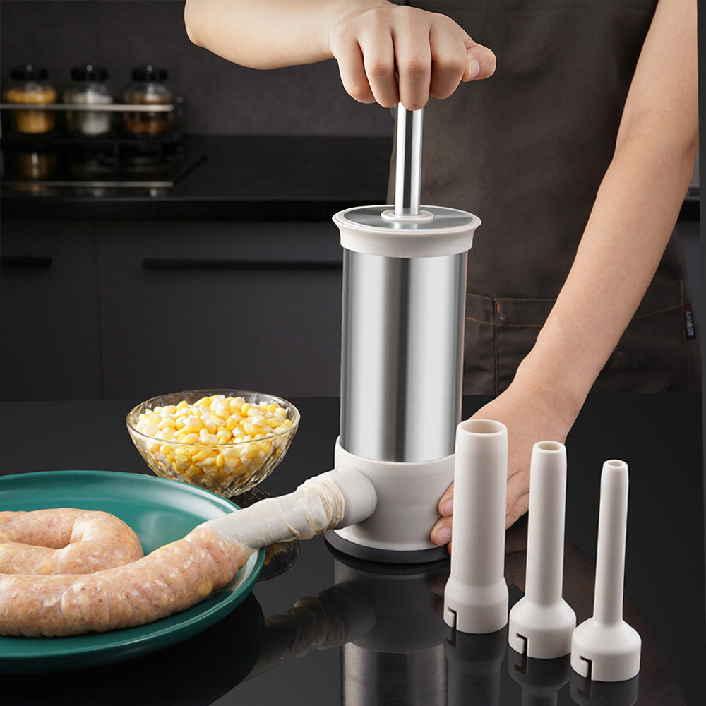 Stainless Steel Sausage Stuffer with 4 Tubes Manual Meat Stuffer