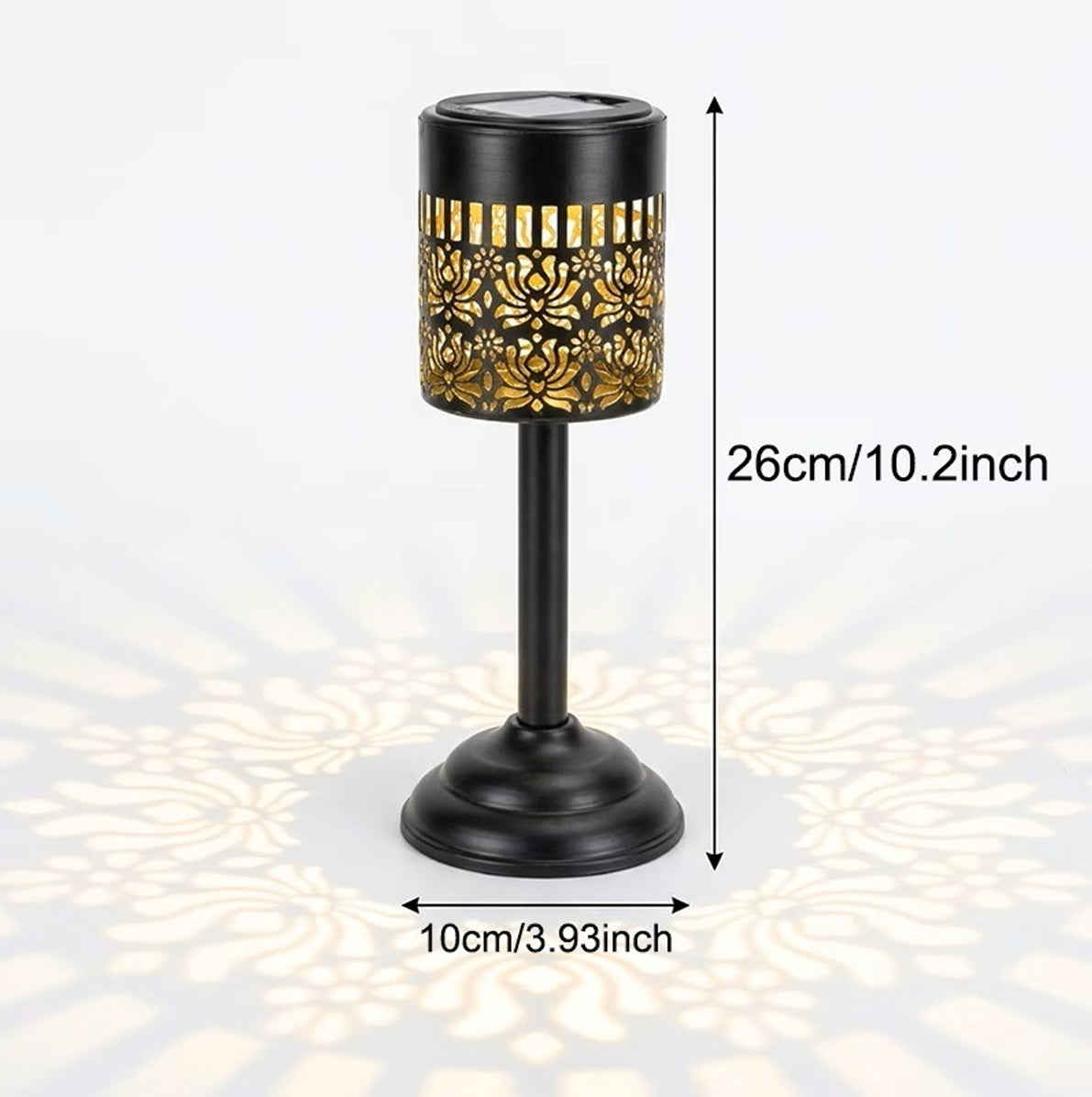 Outdoor Solar Cutout Metal Table Lantern for Patio and Garden - Warm White