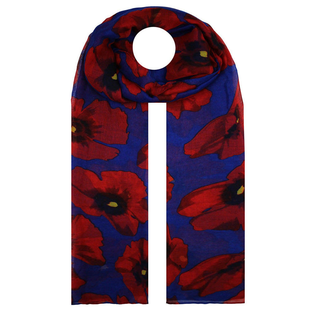 Women's Floral Print Scarf Lightweight Sheer Long Scarf for All Seasons Blue
