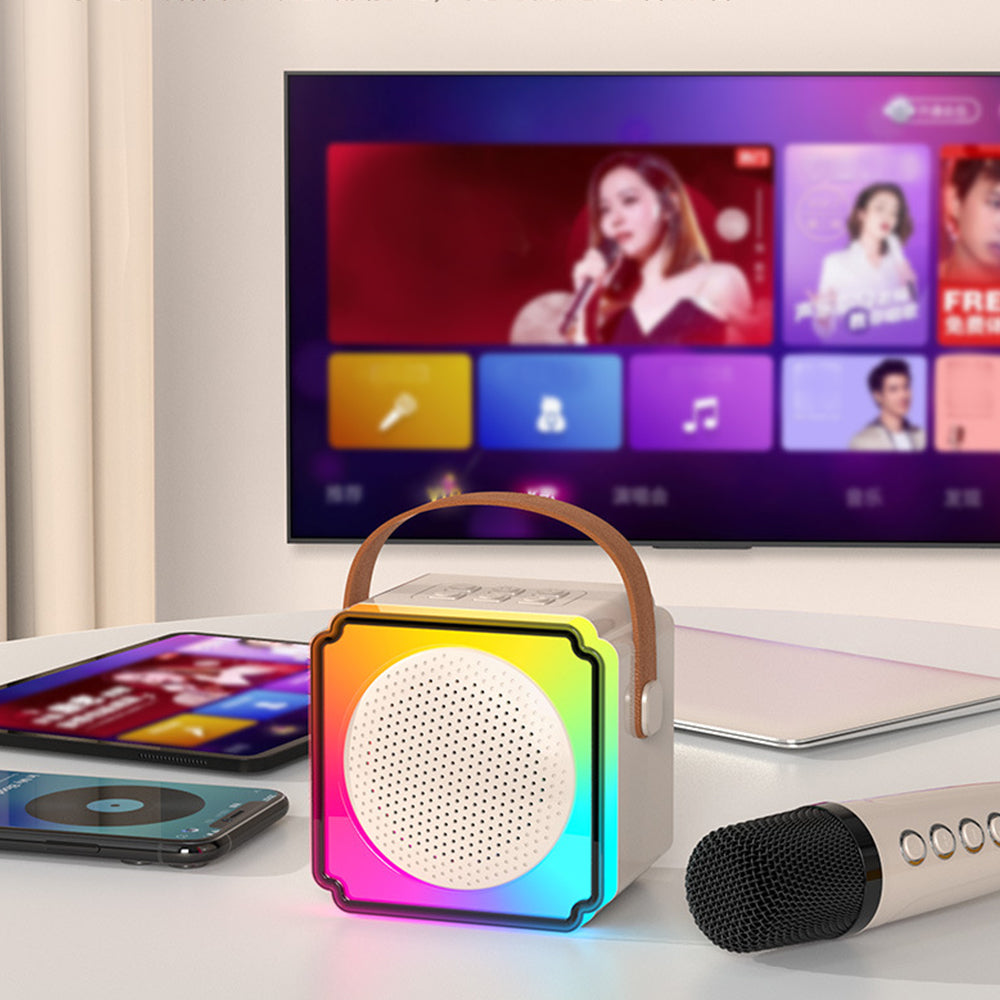 Mini Karaoke Machine with 2 Wireless Microphones Portable Bluetooth Speaker
