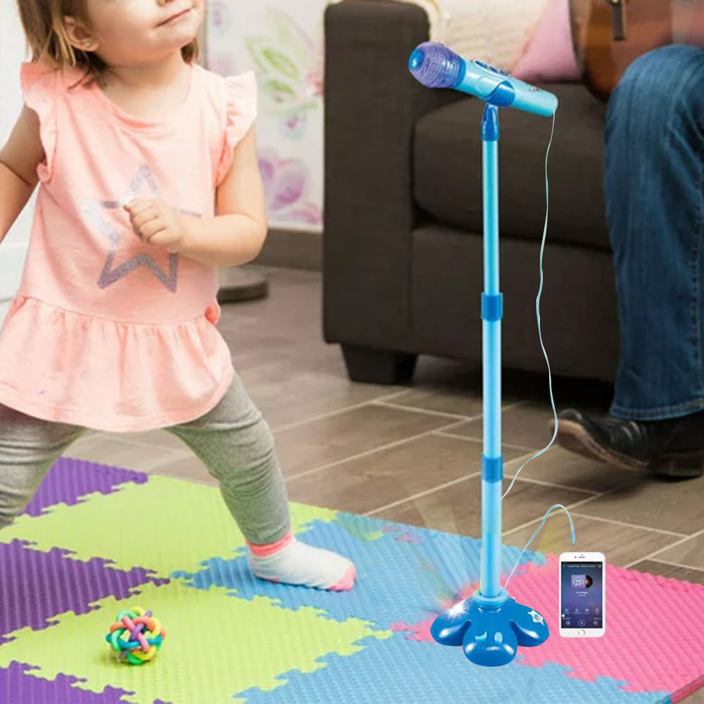 Kids Karaoke Machine with 1 Microphone Adjustable Stand Child Music Play Toy Blue