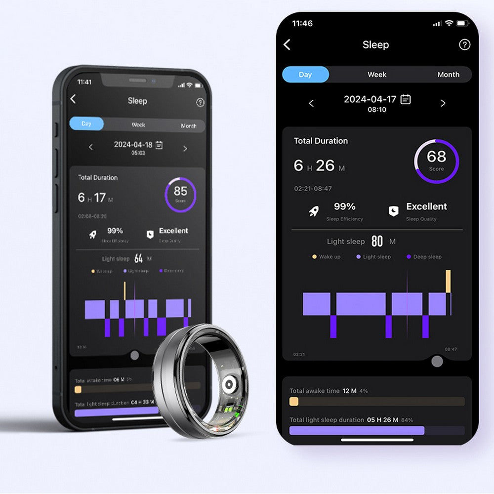 Smart Ring Fitness Ring Heart Rate Monitor Sleep Tracker Pedometer Calories Step Counter Fitness Tracker Health Ring 5ATM Waterproof Smart Rings-Black